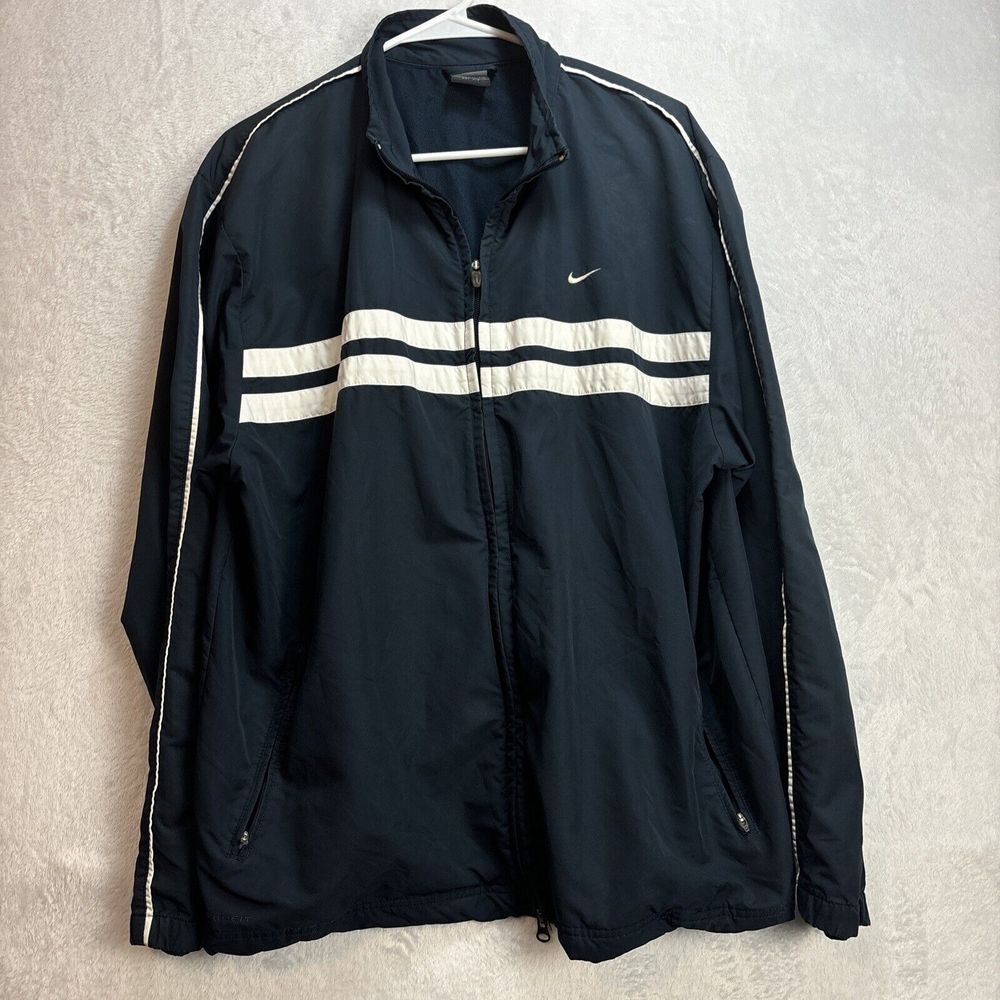 Nike Team Track Jacket Mens Dri-Fit Sz Large Blue White Stripe Swoosh